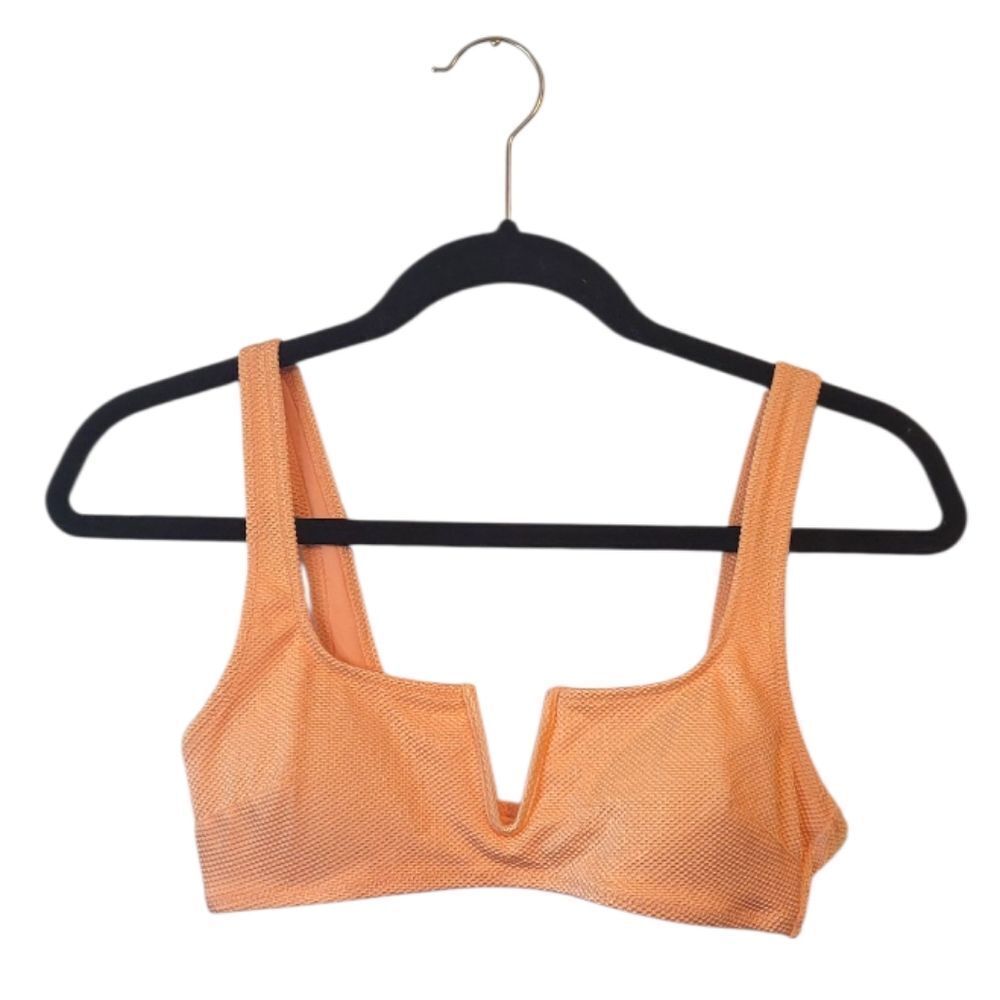 Aerie Women's Neon Orange Deep V Bikini Top Size S NWT